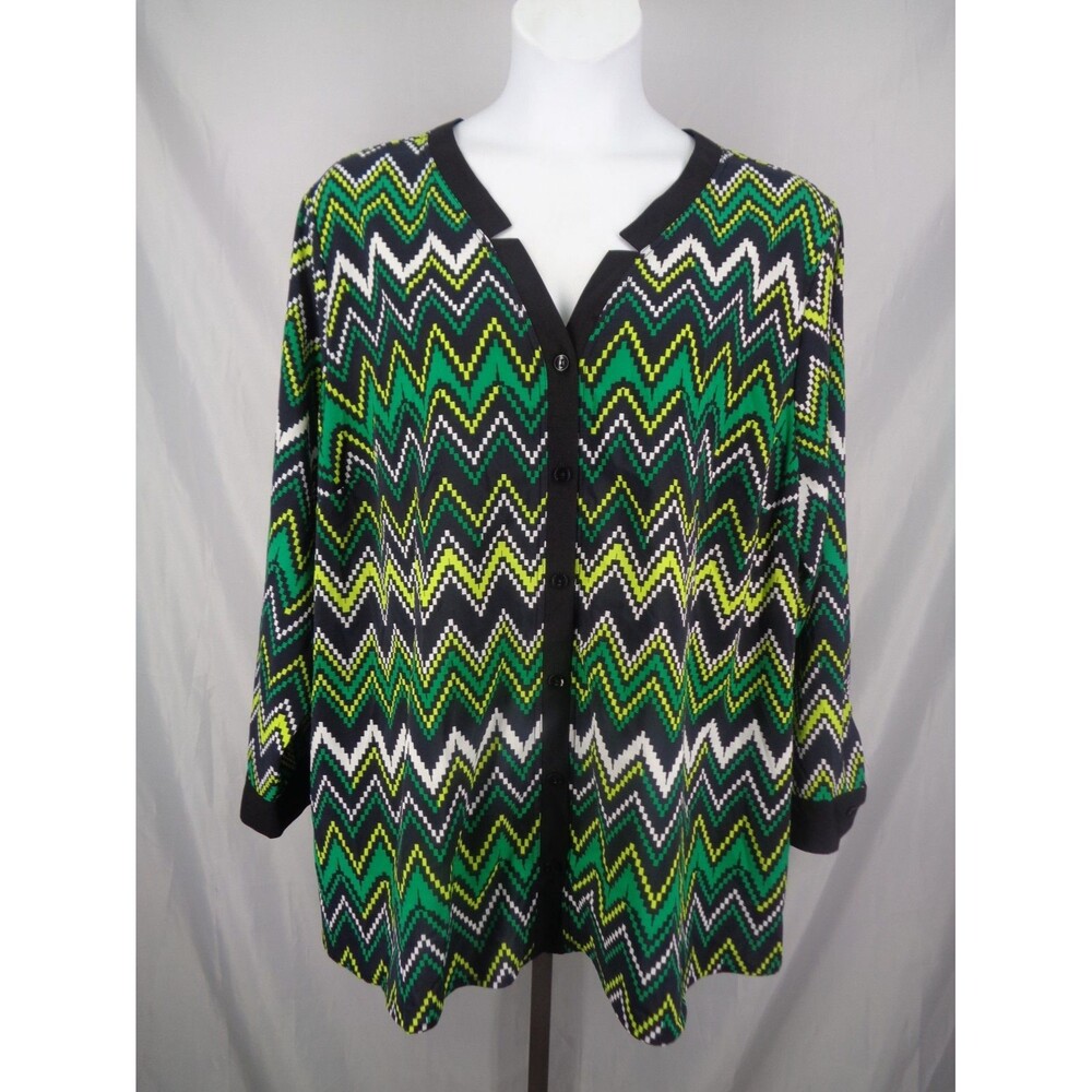 Catherines Chevron Button Top Green Black Plus Size 3X (26/28W)